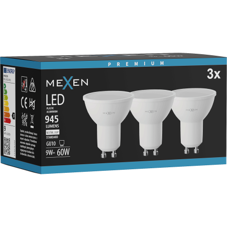 Mexen Nova 3x LED žiarovka GU10, 9W, Neutrálna - 4000K, 945 lm - L108-GU10-0940-01x03