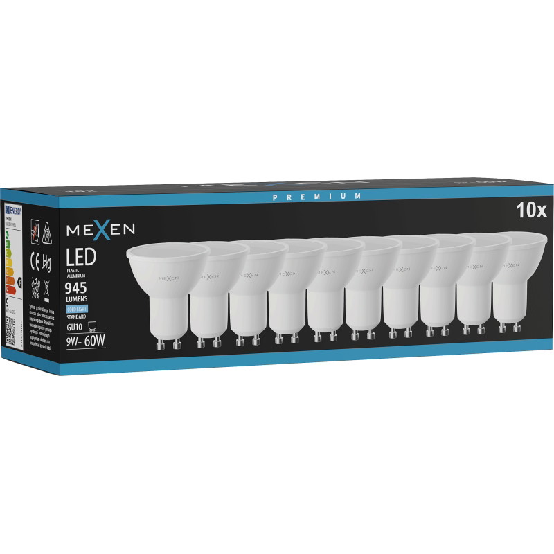Mexen Nova 10x LED žiarovka GU10, 9W, Studená - 6500K, 945 lm - L108-GU10-0965-01x10