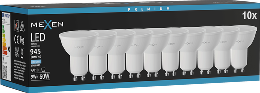 Mexen Nova 10x LED žiarovka GU10, 9W, Studená - 6500K, 945 lm - L108-GU10-0965-01x10