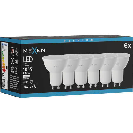 Mexen Nova 6x LED žiarovka GU10, 10W, Neutrálna - 4000K, 1055 lm - L108-GU10-1040-01x06