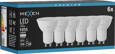 Mexen Nova 6x LED žiarovka GU10, 10W, Neutrálna - 4000K, 1055 lm - L108-GU10-1040-01x06