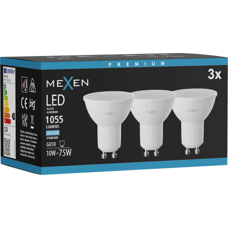 Mexen Nova 3x LED žiarovka GU10, 10W, Studená - 6500K, 1055 lm - L108-GU10-1065-01x03