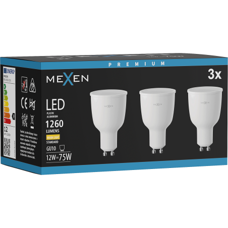 Mexen Nova 3x LED žiarovka GU10, 12W, Teplá - 3000K, 1260 lm - L108-GU10-1230-01x03