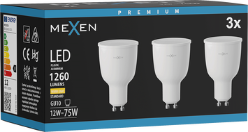 Mexen Nova 3x LED žiarovka GU10, 12W, Teplá - 3000K, 1260 lm - L108-GU10-1230-01x03