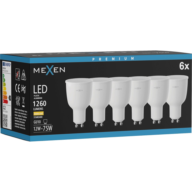 Mexen Nova 6x LED žiarovka GU10, 12W, Teplá - 3000K, 1260 lm - L108-GU10-1230-01x06