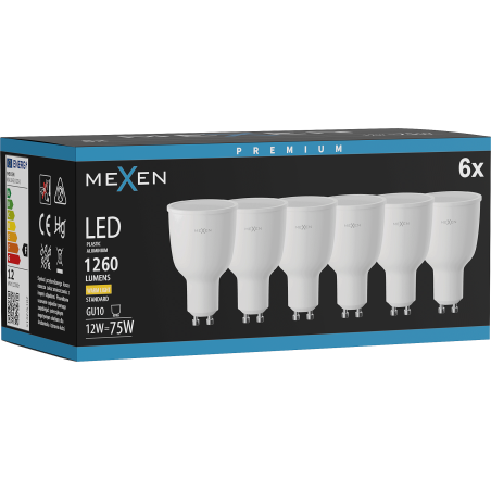 Mexen Nova 6x LED žiarovka GU10, 12W, Teplá - 3000K, 1260 lm - L108-GU10-1230-01x06