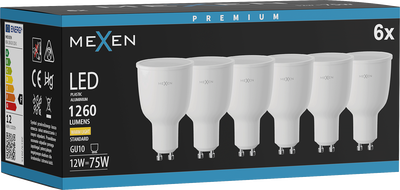 Mexen Nova 6x LED žiarovka GU10, 12W, Teplá - 3000K, 1260 lm - L108-GU10-1230-01x06