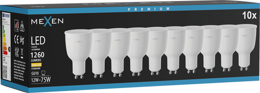 Mexen Nova 10x LED žiarovka GU10, 12W, Teplá - 3000K, 1260 lm - L108-GU10-1230-01x10