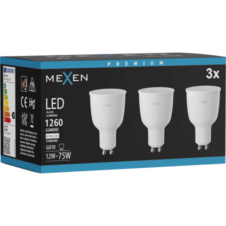Mexen Nova 3x LED žiarovka GU10, 12W, Neutrálna - 4000K, 1260 lm - L108-GU10-1240-01x03