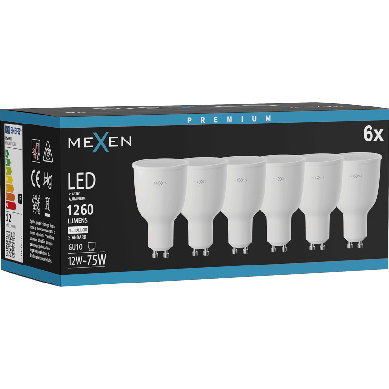 Mexen Nova 6x Žiarovka LED GU10, 12W, Neutrálna - 4000K, 1260 lm - L108-GU10-1240-01x06