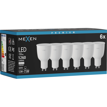 Mexen Nova 6x Žiarovka LED GU10, 12W, Neutrálna - 4000K, 1260 lm - L108-GU10-1240-01x06
