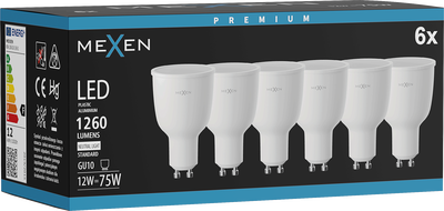 Mexen Nova 6x Žiarovka LED GU10, 12W, Neutrálna - 4000K, 1260 lm - L108-GU10-1240-01x06