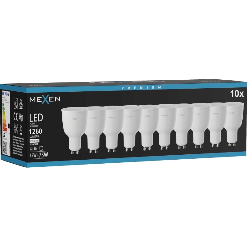 Mexen Nova 10x LED žiarovka GU10, 12W, Neutrálny - 4000K, 1260 lm - L108-GU10-1240-01x10