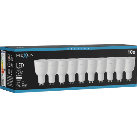 Mexen Nova 10x LED žiarovka GU10, 12W, Neutrálny - 4000K, 1260 lm - L108-GU10-1240-01x10
