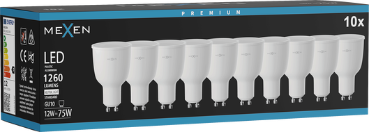 Mexen Nova 10x LED žiarovka GU10, 12W, Neutrálny - 4000K, 1260 lm - L108-GU10-1240-01x10