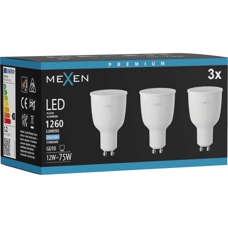 Mexen Nova 3x LED žiarovka GU10, 12W, Studená - 6500K, 1260 lm - L108-GU10-1265-01x03