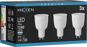 Mexen Nova 3x LED žiarovka GU10, 12W, Studená - 6500K, 1260 lm - L108-GU10-1265-01x03