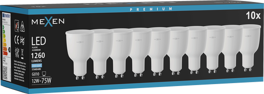 Mexen Nova 10x LED žiarovka GU10, 12W, Studená - 6500K, 1260 lm - L108-GU10-1265-01x10