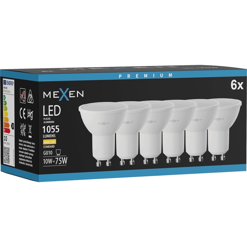 Mexen Nova 6x LED žiarovka GU10, 10W, Teplá - 3000K, 1055 lm - L108-GU10-1030-01x06