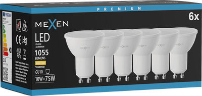 Mexen Nova 6x LED žiarovka GU10, 10W, Teplá - 3000K, 1055 lm - L108-GU10-1030-01x06