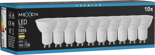 Mexen Nova 10x žiarovka LED GU10, 10W, Teplá - 3000K, 1055 lm - L108-GU10-1030-01x10