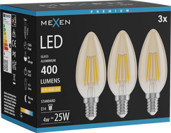 Mexen Vintis 3x Žiarovka filament LED E14, C35, 4W, Teplá - 2200K, 400 lm, jantárová - L154-E14-0422-50x03