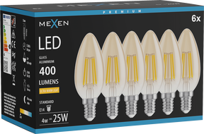Mexen Vintis 6x LED filamentová žiarovka E14, C35, 4W, Teplá - 2200K, 400 lm, jantárová - L154-E14-0422-50x06