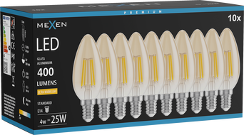 Mexen Vintis 10x žiarovka filament LED E14, C35, 4W, Teplá - 2200K, 400 lm, amber - L154-E14-0422-50x10