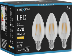 Mexen Vintis 3x LED filament žiarovka E14, C35, 4W, Teplá - 2700K, 470 lm, číra - L154-E14-0427-00x03