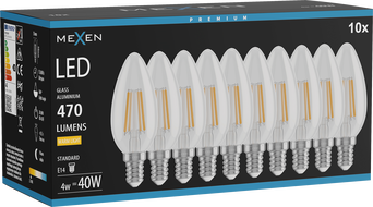Mexen Vintis 10x Žiarovka filament LED E14, C35, 4W, Teplá - 2700K, 470 lm, číra - L154-E14-0427-00x10