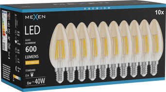 Mexen Vintis 10x LED žiarovka filament E14, C35, 6W, Teplá - 2200K, 600 lm, jantárová - L154-E14-0622-50x10