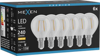 Mexen Vintis 6x LED filamentová žiarovka E14, G45, 2W, Teplá - 2700K, 240 lm, číra - L156-E14-0227-00x06