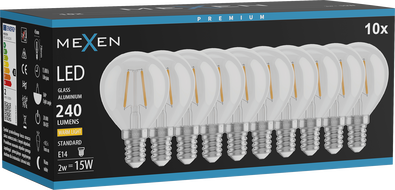 Mexen Vintis 10x žiarovka filament LED E14, G45, 2W, Teplá - 2700K, 240 lm, číra - L156-E14-0227-00x10