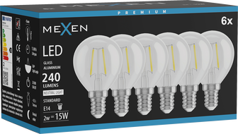 Mexen Vintis 6x žiarovka filament LED E14, G45, 2W, Neutrálna - 4000K, 240 lm, číra - L156-E14-0240-00x06