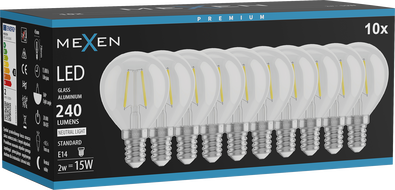 Mexen Vintis 10x LED žiarovka filament E14, G45, 2W, Neutrálna - 4000K, 240 lm, číra - L156-E14-0240-00x10