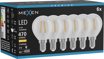 Mexen Vintis 6x Žiarovka filament LED E14, G45, 4W, Teplá - 2700K, 470 lm, číra - L156-E14-0427-00x06