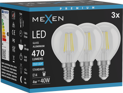 Mexen Vintis 3x LED žiarovka filament E14, G45, 4W, Studená - 6500K, 470 lm, číra - L156-E14-0465-00x03