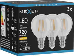 Mexen Vintis 3x LED žiarovka filament E14, G45, 6W, Teplá - 2700K, 720 lm, číra - L156-E14-0627-00x03