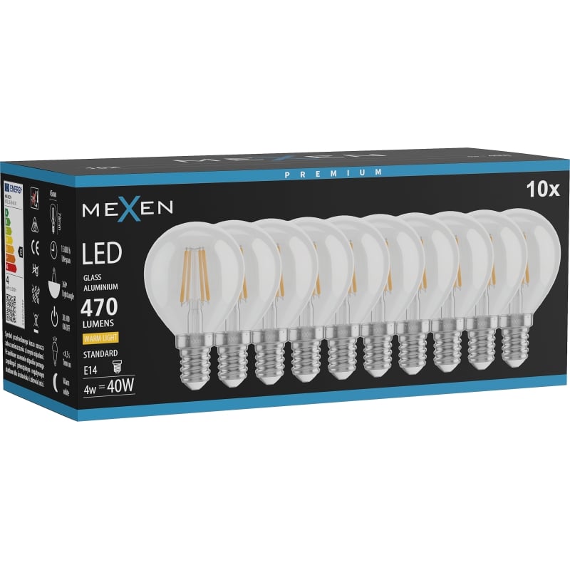 Mexen Vintis 10x Žiarovka filament LED E14, G45, 6W, Teplá - 2700K, 720 lm, číra - L156-E14-0627-00x10