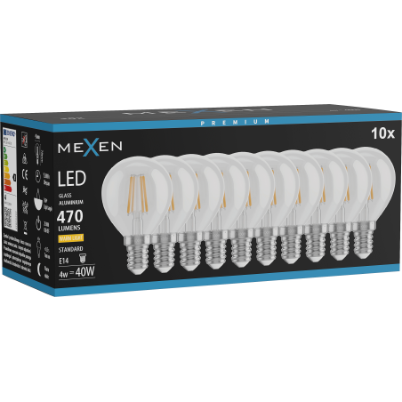 Mexen Vintis 10x Žiarovka filament LED E14, G45, 6W, Teplá - 2700K, 720 lm, číra - L156-E14-0627-00x10