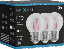 Mexen Vintis 3x Žiarovka filament LED E27, G45, 4W, 55 lm, červená - L156-E27-04XX-45x03