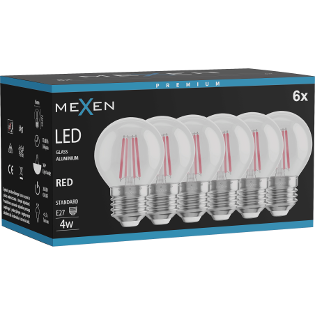 Mexen Vintis 6x LED žiarovka s vláknom E27, G45, 4W, 55 lm, červená - L156-E27-04XX-45x06