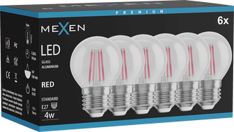 Mexen Vintis 6x LED žiarovka s vláknom E27, G45, 4W, 55 lm, červená - L156-E27-04XX-45x06