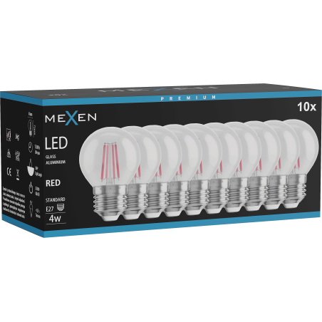 Mexen Vintis 10x žiarovka filament LED E27, G45, 4W, 55 lm, červená - L156-E27-04XX-45x10