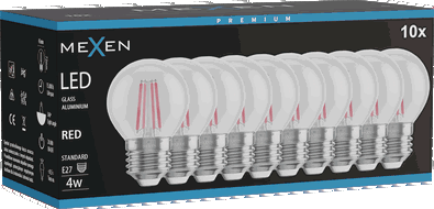 Mexen Vintis 10x žiarovka filament LED E27, G45, 4W, 55 lm, červená - L156-E27-04XX-45x10