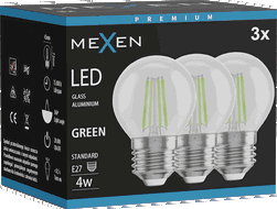 Mexen Vintis 3x LED filamentová žiarovka E27, G45, 4W, 55 lm, zelená - L156-E27-04XX-46x03