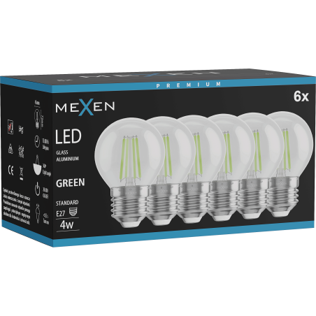 Mexen Vintis 6x Žiarovka filament LED E27, G45, 4W, 55 lm, zelená - L156-E27-04XX-46x06