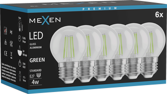 Mexen Vintis 6x Žiarovka filament LED E27, G45, 4W, 55 lm, zelená - L156-E27-04XX-46x06
