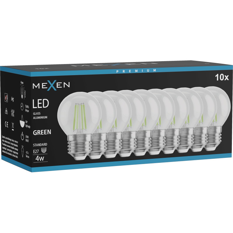 Mexen Vintis 10x žiarovka filament LED E27, G45, 4W, 55 lm, zelená - L156-E27-04XX-46x10