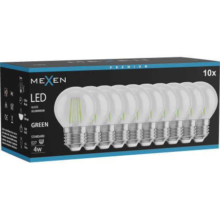 Mexen Vintis 10x žiarovka filament LED E27, G45, 4W, 55 lm, zelená - L156-E27-04XX-46x10